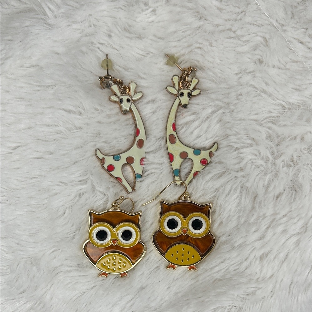 Charming Animal Earrings with Owls and Giraffes